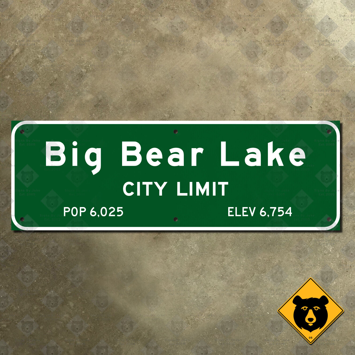 Big Bear Lake California city limit welcome highway road sign 1959 21x7