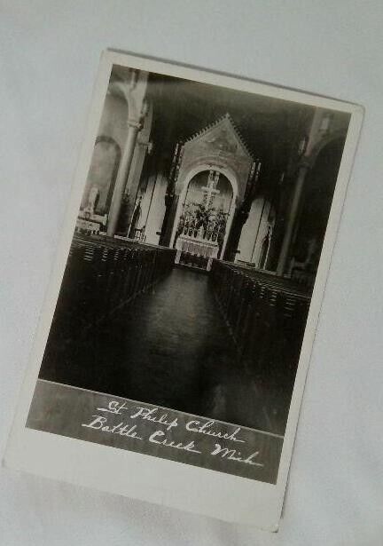 Antique Post Card St. Philip Church Battle Creek MI est age 1940s+/-
