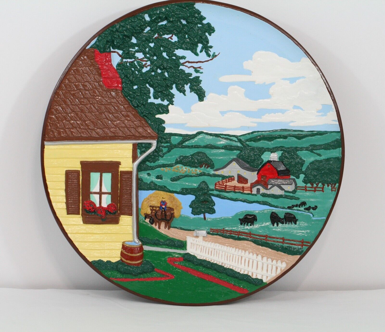 Vintage Byron Molds 3D Ceramic 10” Hand Painted Wall Plate Decor SUMMER Farm
