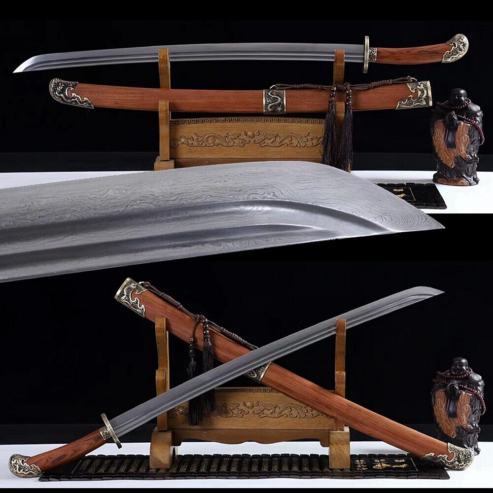 Handmade Yanling Dao Waist Knife Quality Damascus Folded Steel Sharp Sword 雁翎刀