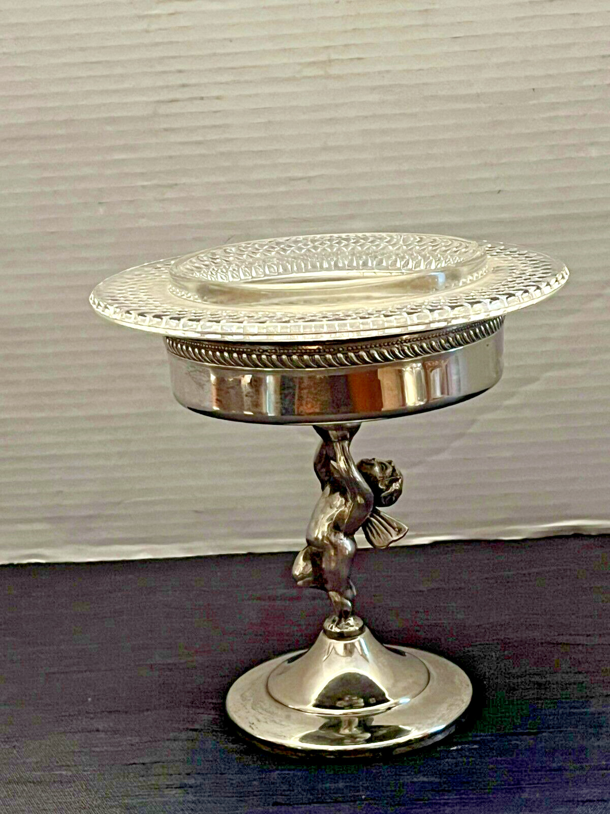 Vintage Cromwell Silver Co. Cherub Pedestal Compote/ Candy Dish with Glass