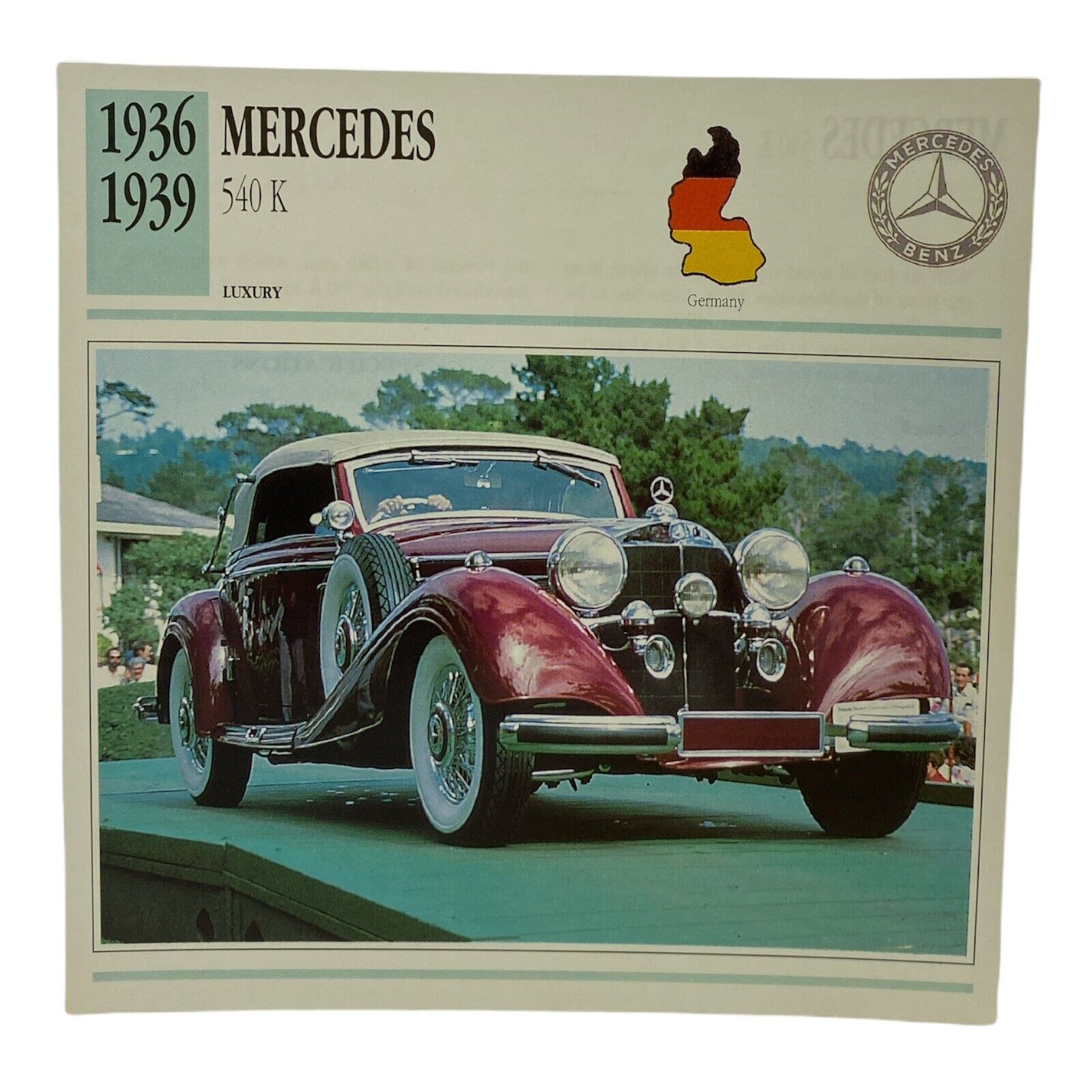 Cars of The World - Single Collector Card 1936 1939 Mercedes 540K