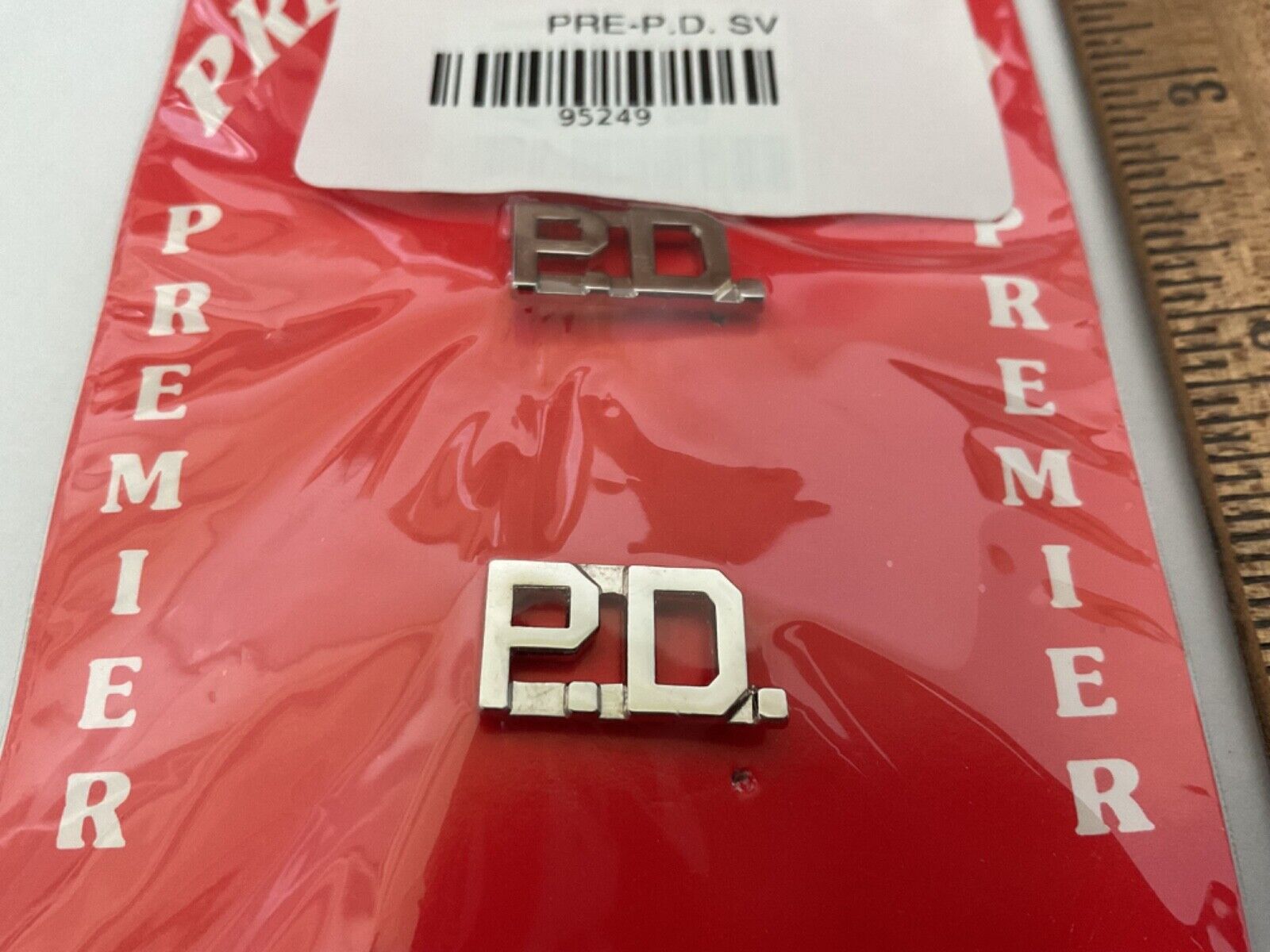 Premier Emblem Police P.D. Silver collar pins 2 pieces 3/8” inch x 3/4” long