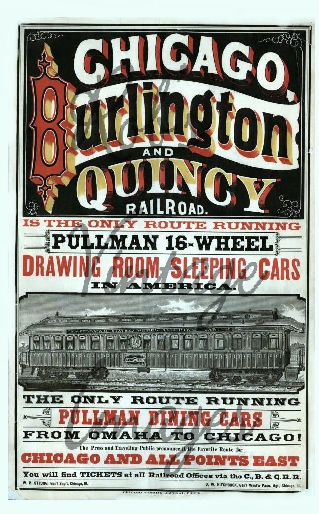   CB&Q Chicago Burlington QuincyTrain Poster Pullman cars Omaha Railroad 8 x 11