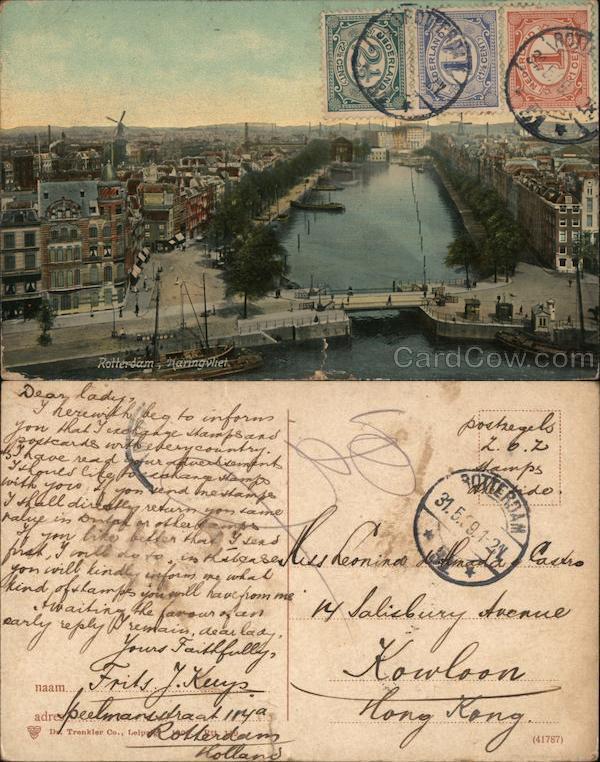 Netherlands 1909 Rotterdam,Haringvliet Three Color Stamps Philatelic COF Vintage