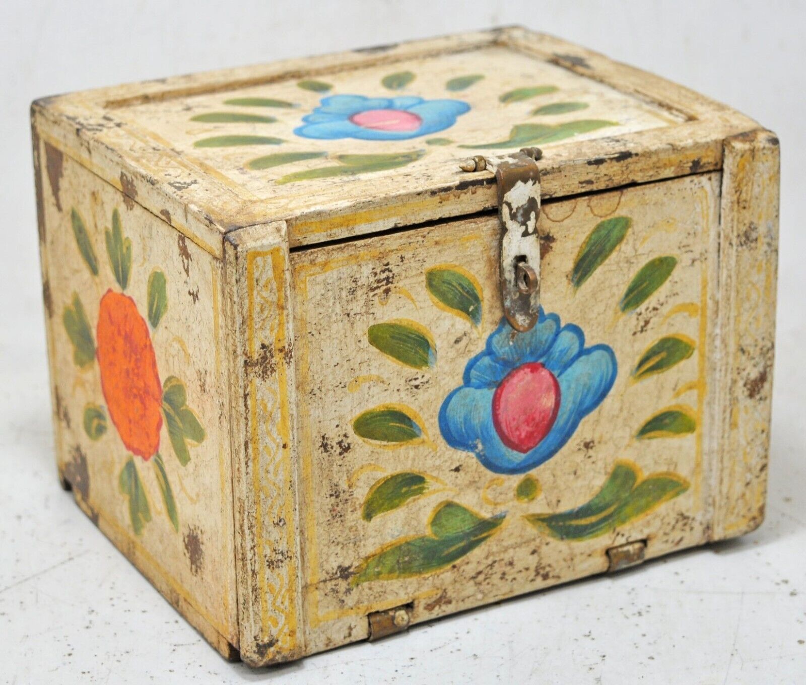 Vintage Wooden Fine Drawers Jewellery Box Original Hand Crafted Floral Painted