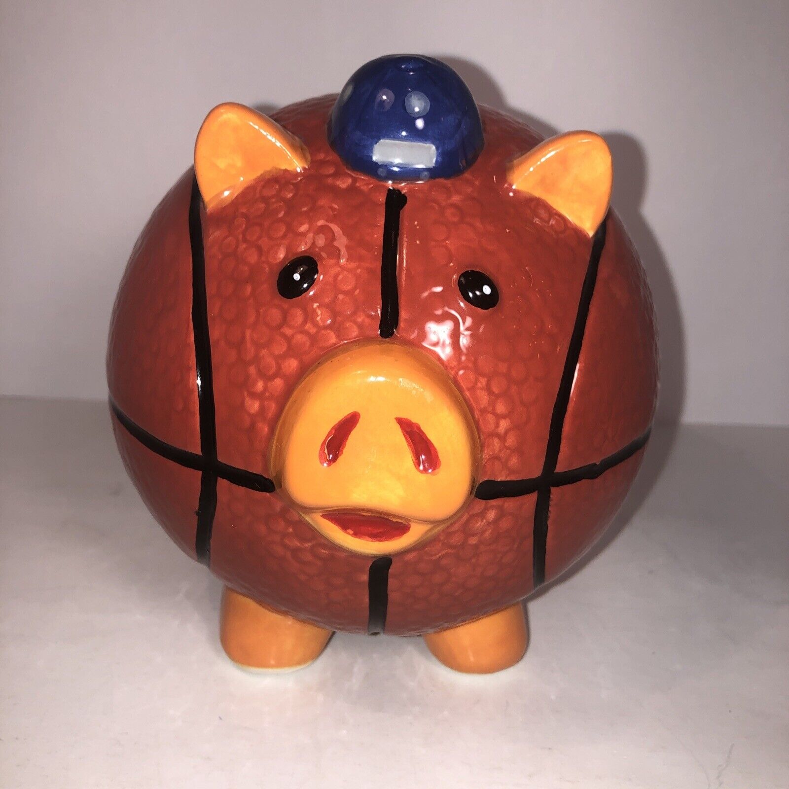 Orange Basketball Shaped Piggy Bank Porcelain Ceramic Boy Gifts 5x5x5.5 Inches
