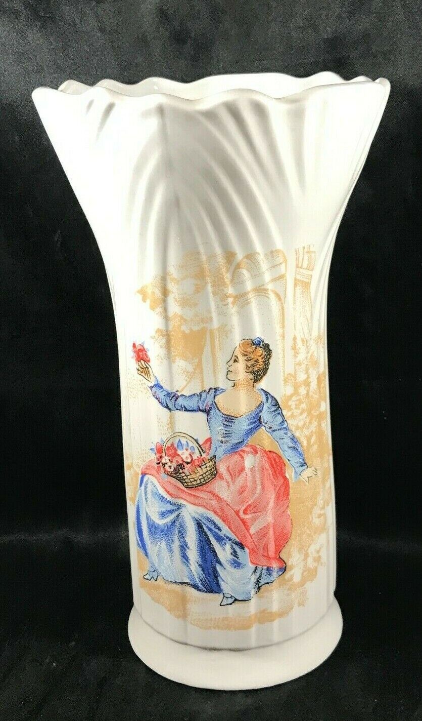 Vintage Crown REGAL Fine Porcelain Victorian Woman 10” Vase