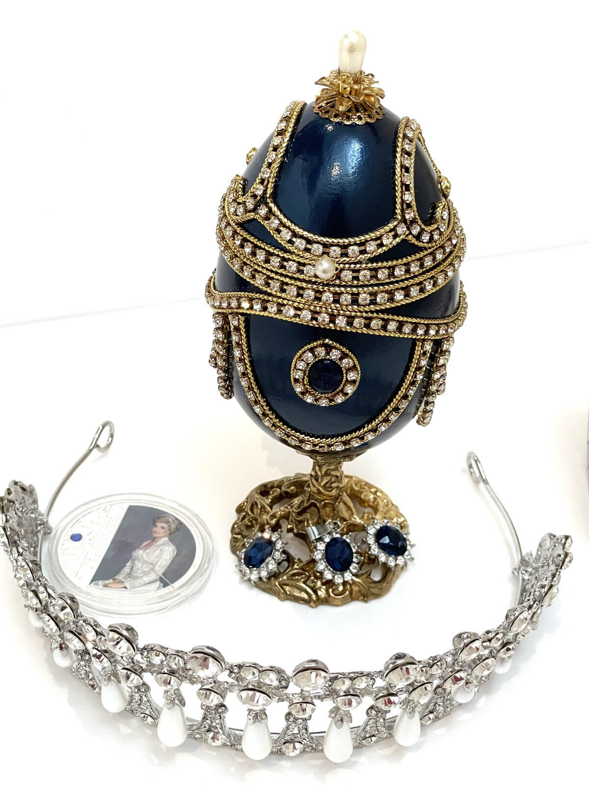 Imperial Faberge Egg style Antique Fabergé egg Sapphire Anniversary SET
