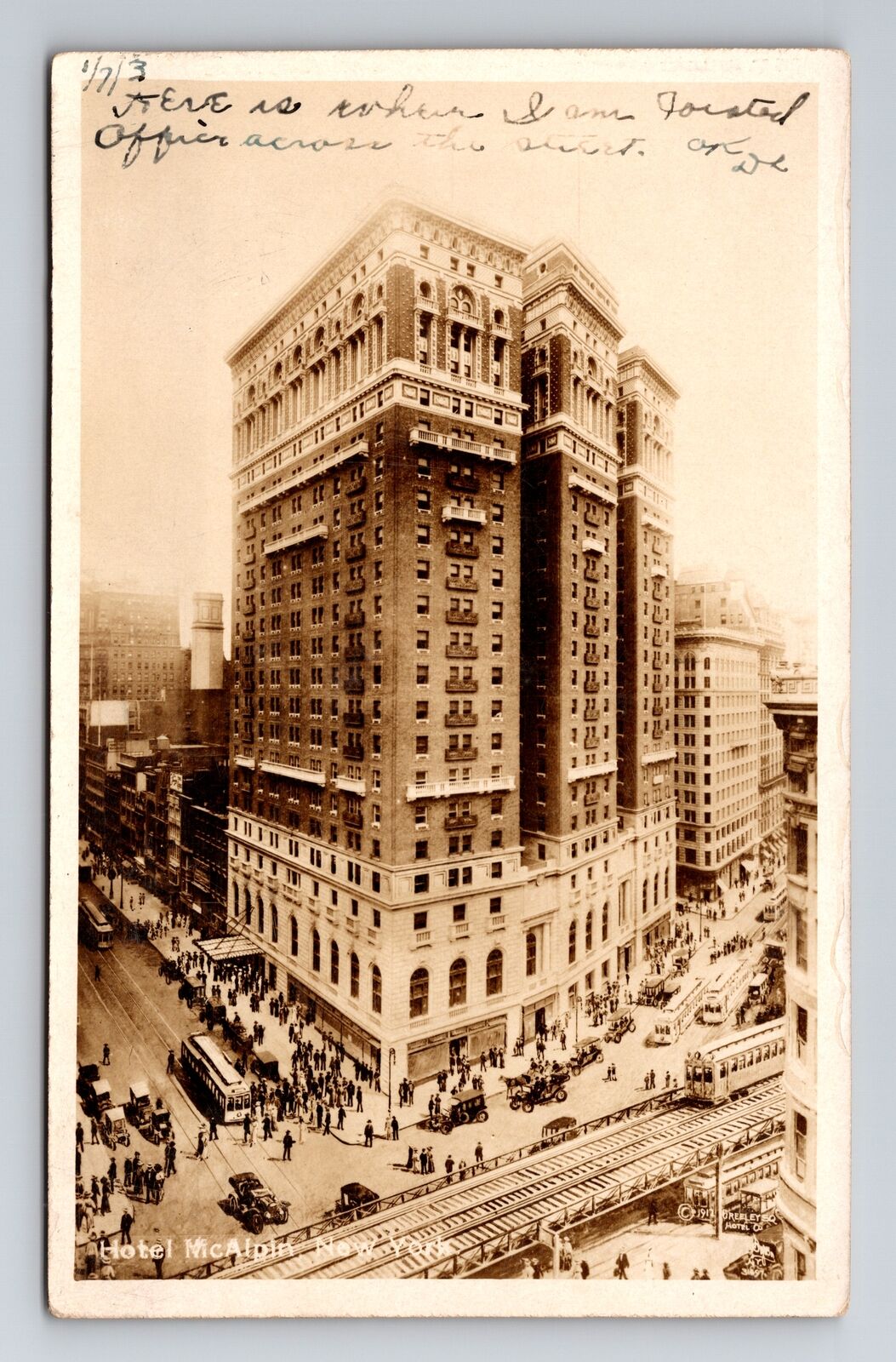 New York City NY, RPPC of Hotel McAlpin, Vintage Real Photo c1913 Postcard