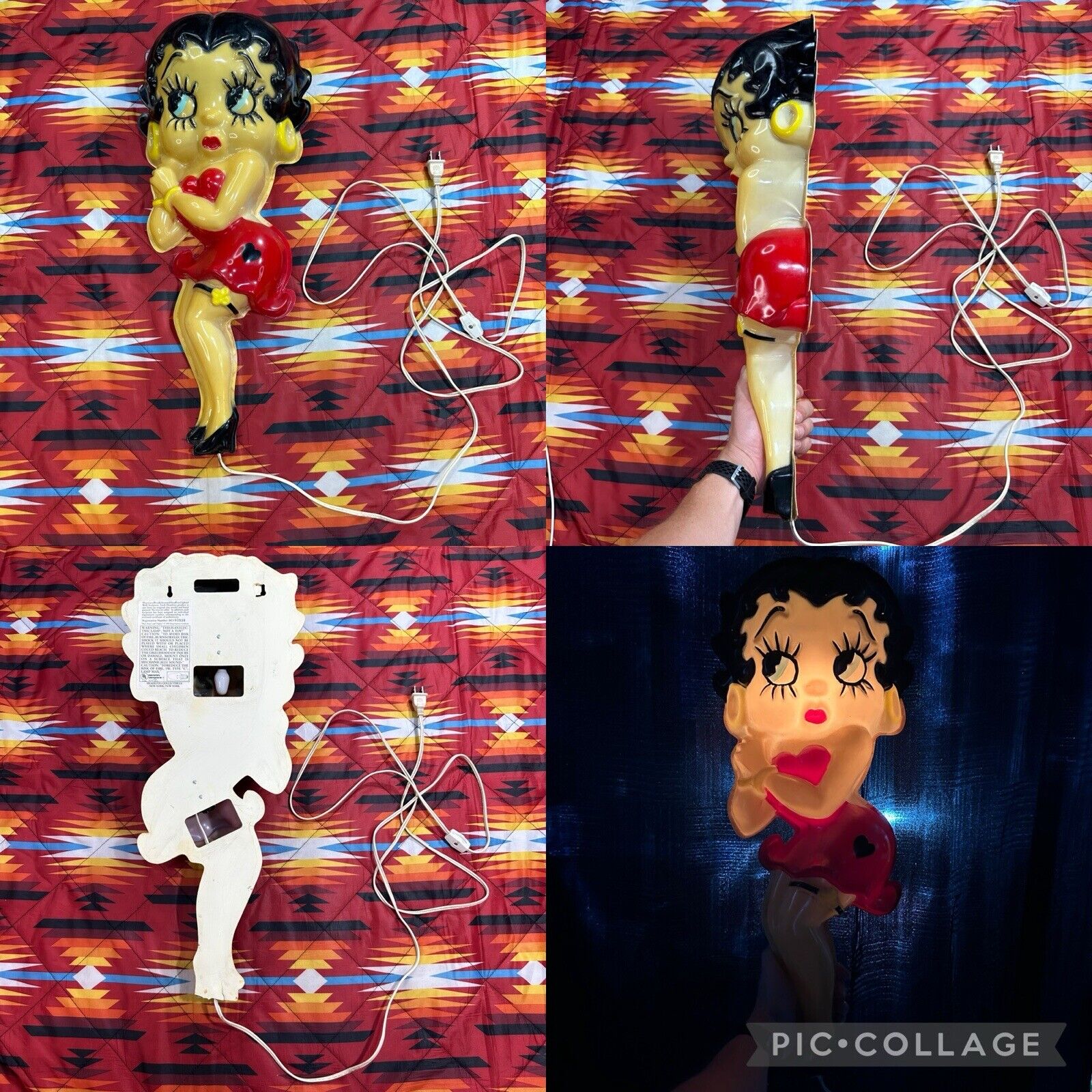Vintage Betty Boop Wall Hanging Light Lamp 1992 Headlights Working Tested 27”