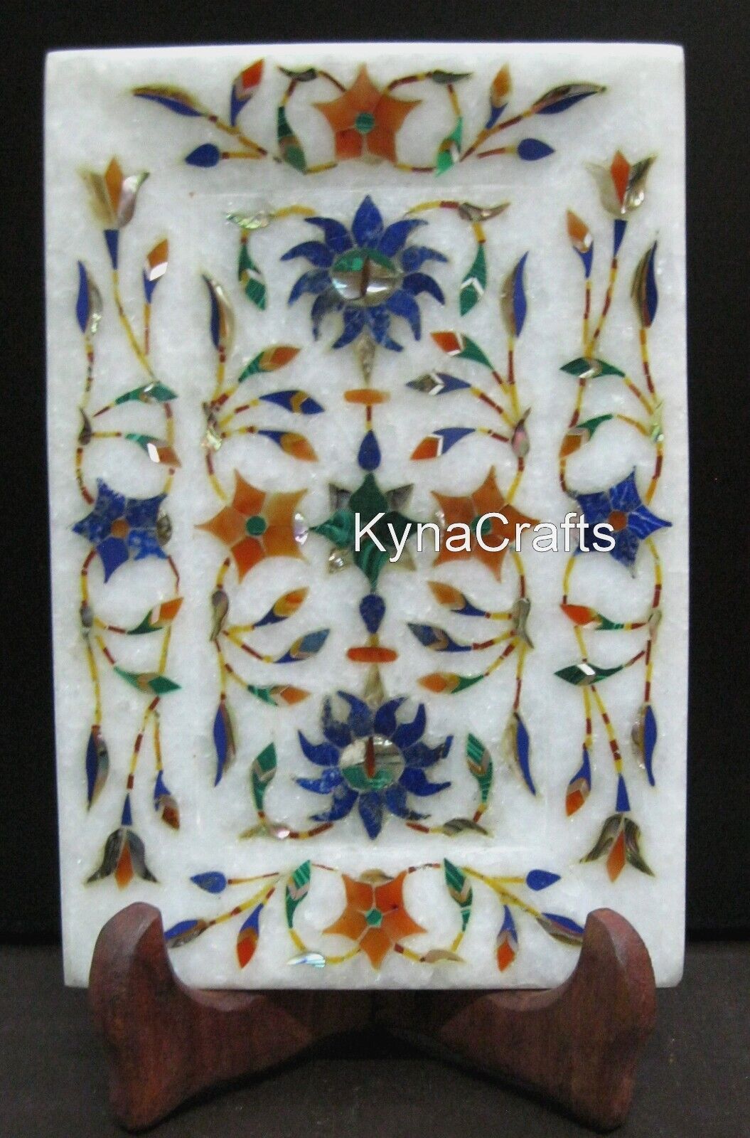 6x4 Inches White Marble Serving Tray Marquetry Art Business Gift Tray for Hotel