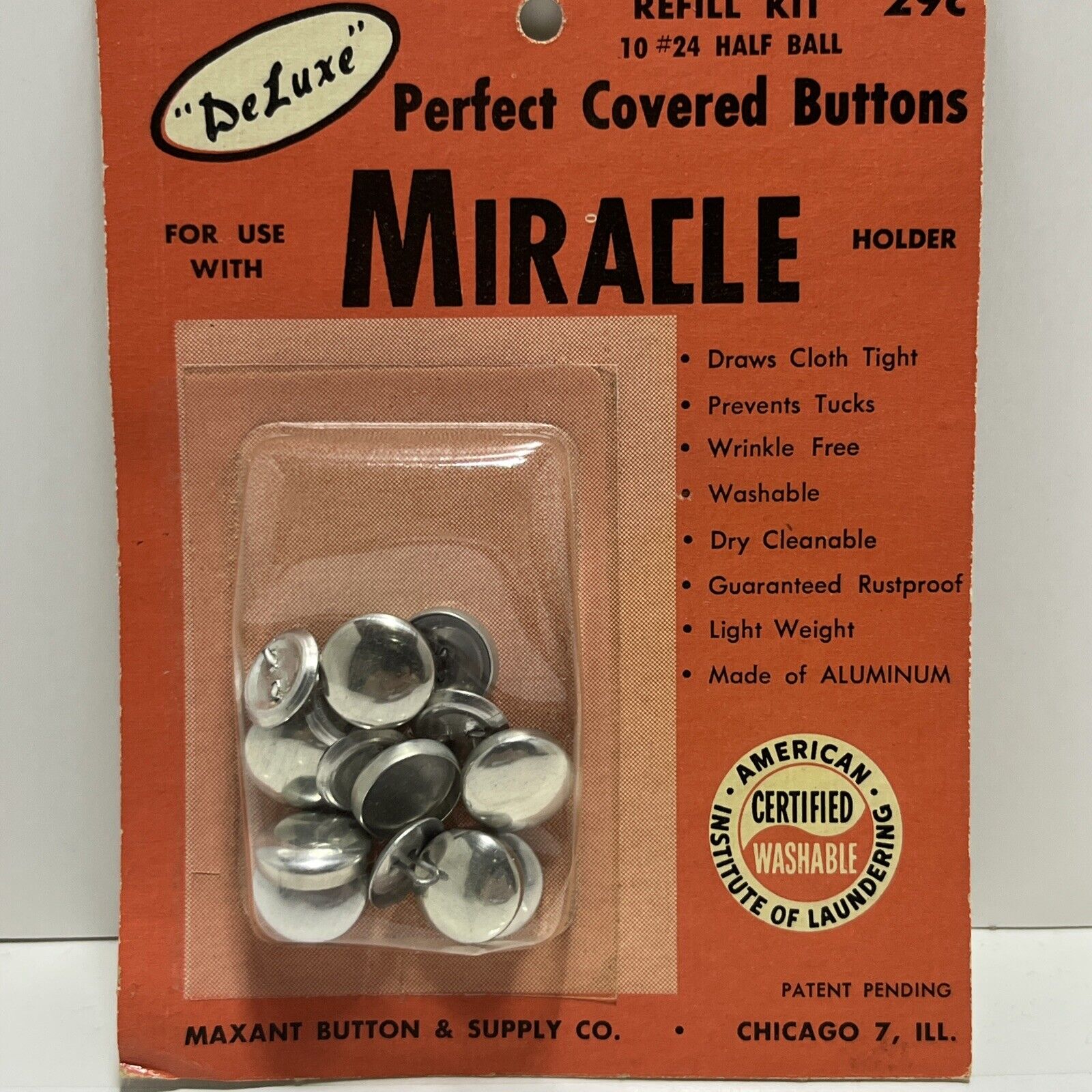 Vintage DeLuxe Perfect Covered Buttons Refill Kit Brand New In Original Box
