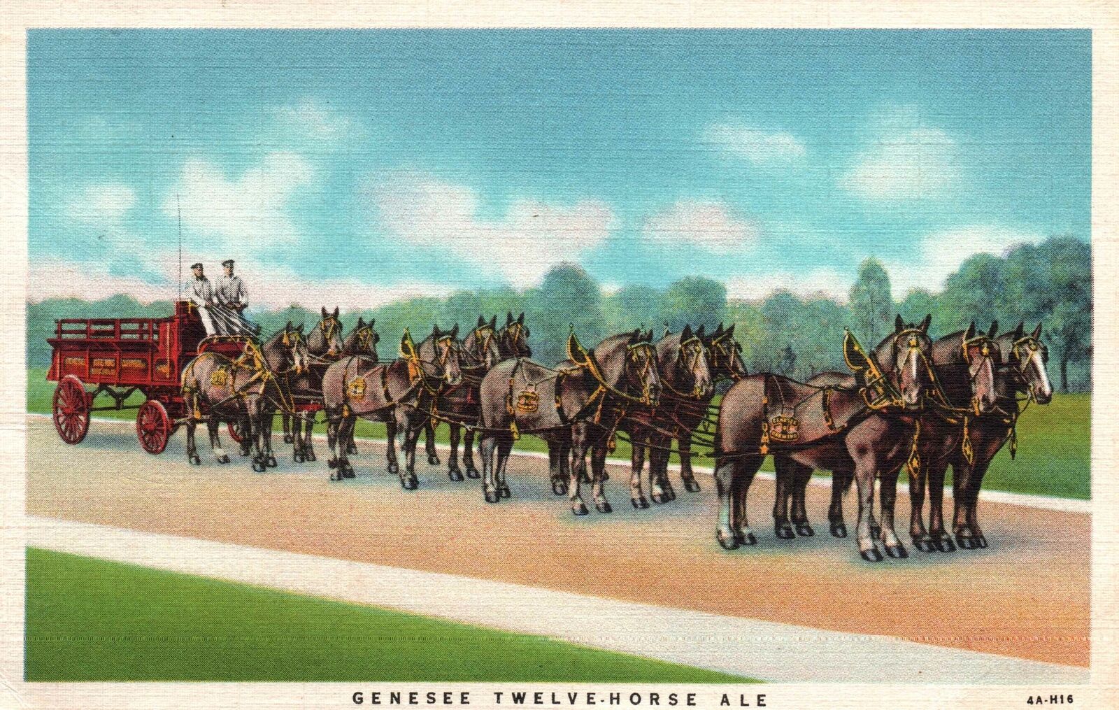 VINTAGE POSTCARD ADVERTISING GENESEE 12 HORSE ALE BREWING COMPANY POSTED 1934