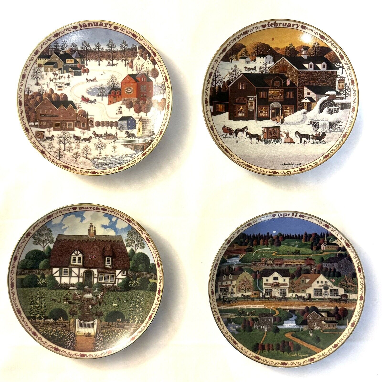 Charles Wysocki's Days to Remember Month of Jan Feb Mar Apr  Collector's Plates