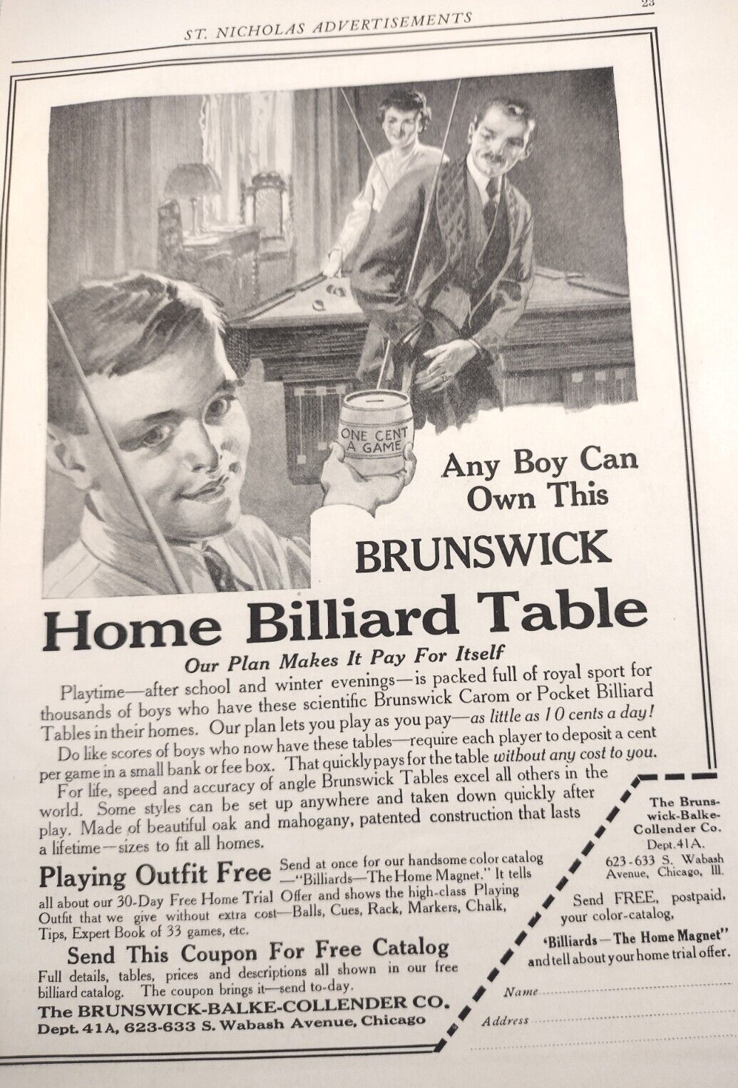 1920s Brunswick pool table billiard table family Christmas Print Ad 9\