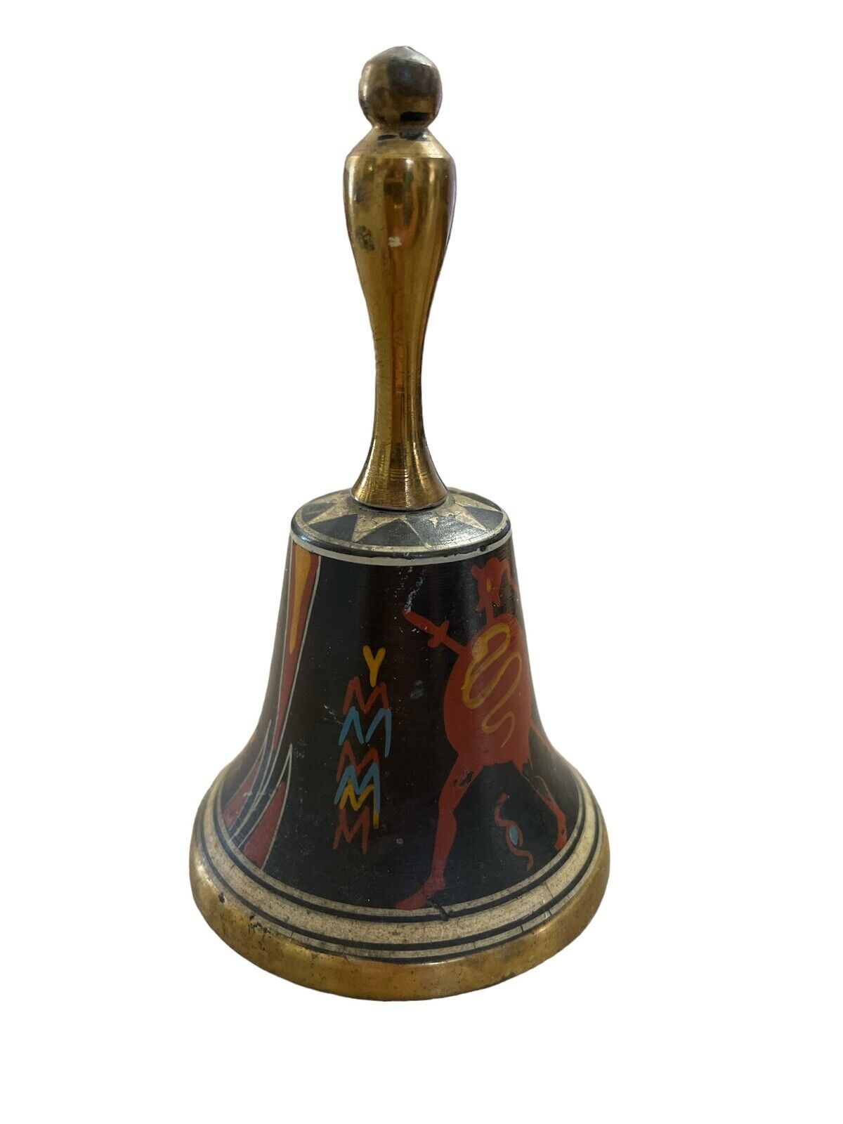 Vintage Brass Bell Enamel African Tribal, visitors, Wedding, Dinner Bell