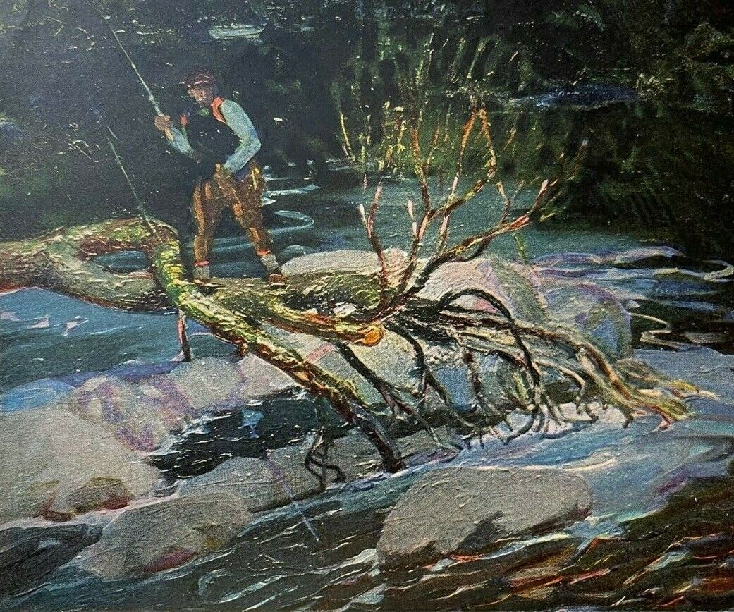 1920 Vintage Illustration Trout Fishing on the Screecher Nova Scotia George Luks