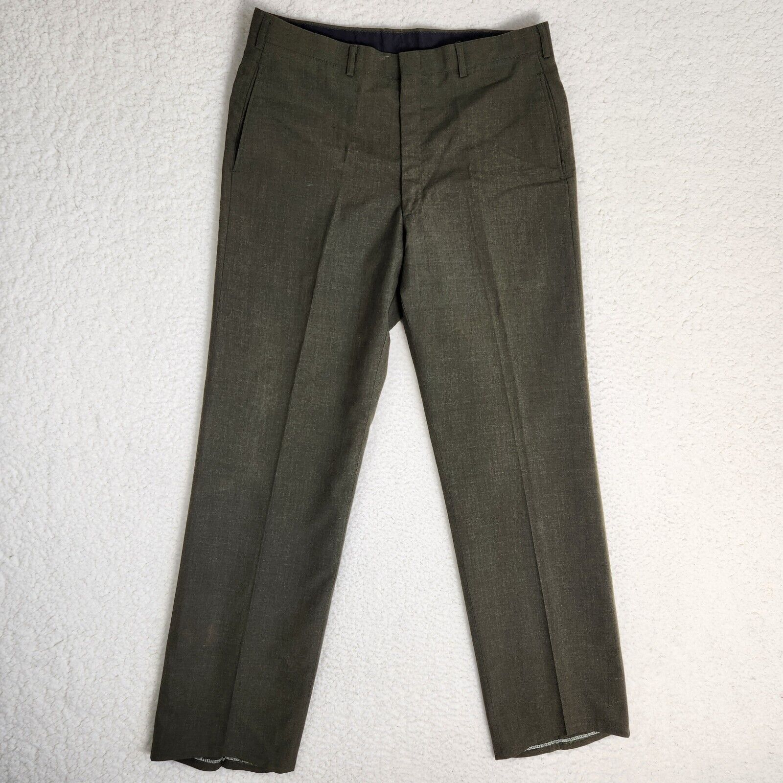 Vintage 80s Military Trousers Men's Size 34 Olive Polyester/Wool Tropical Pants