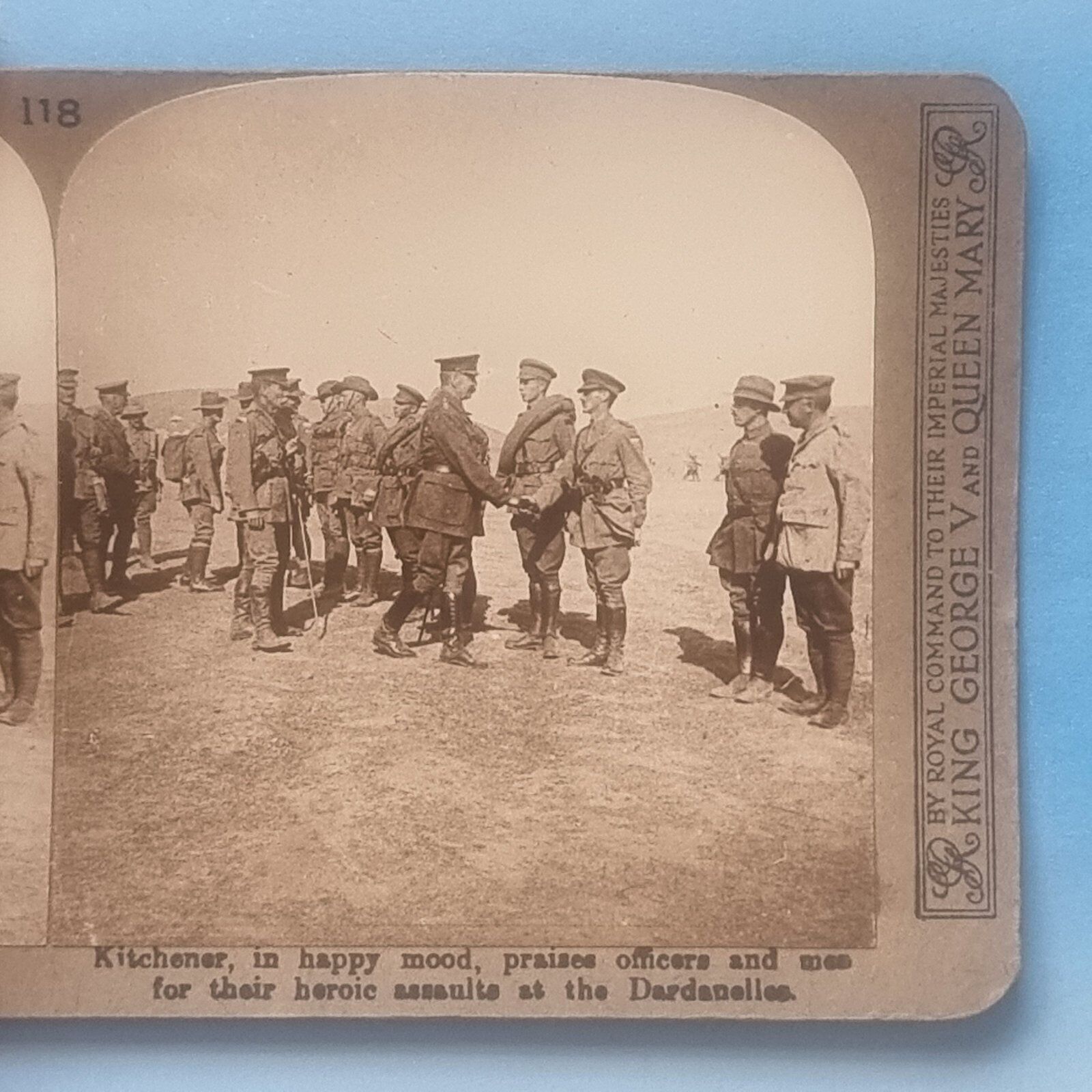 WW1 Stereoview Card RP 3D C1916 Gallipoli Turkey Kitchener Meets Officers