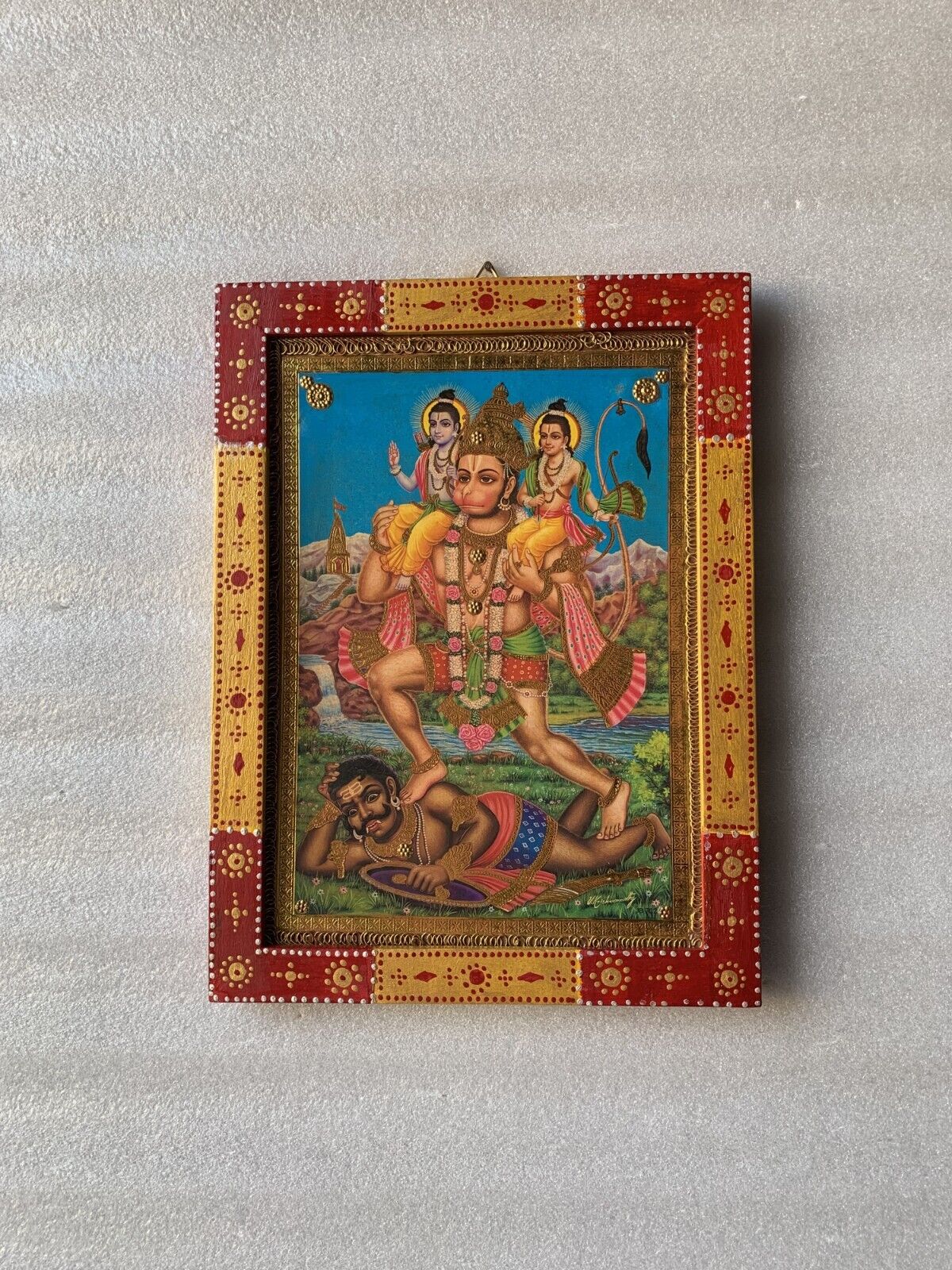 Frame Photo Hanuman,Ram Bhakt Bajrangbali,Vintage Indian God Photo, 8.5x11.5\