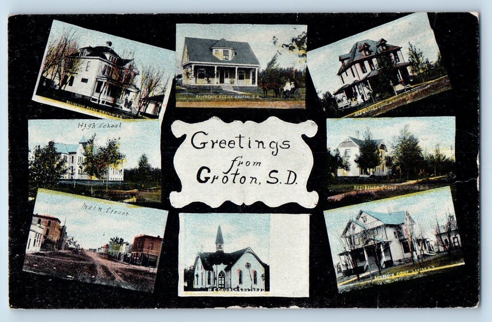 Groton South Dakota Postcard Greetings Exterior Building Multiview c1910 Vintage
