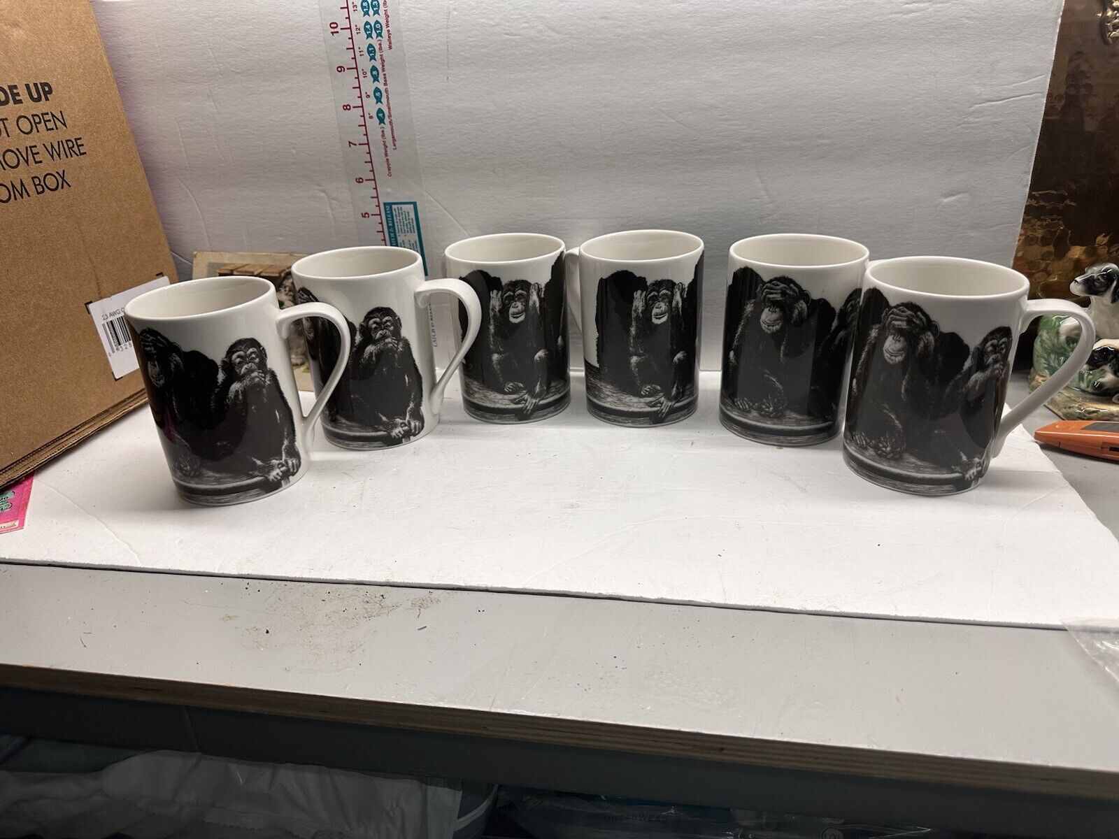 222 Fifth Slice Of Life NO EVIL Mugs Set Of 6 NEW Excellent