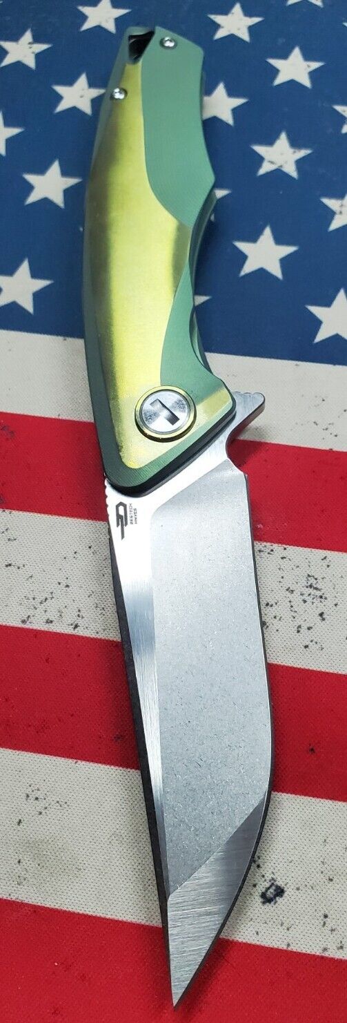 BESTECH KNIVES DOLPHIN S35VN TWO TONE Blade  GREEN GOLD TITANIUM Discontinued 