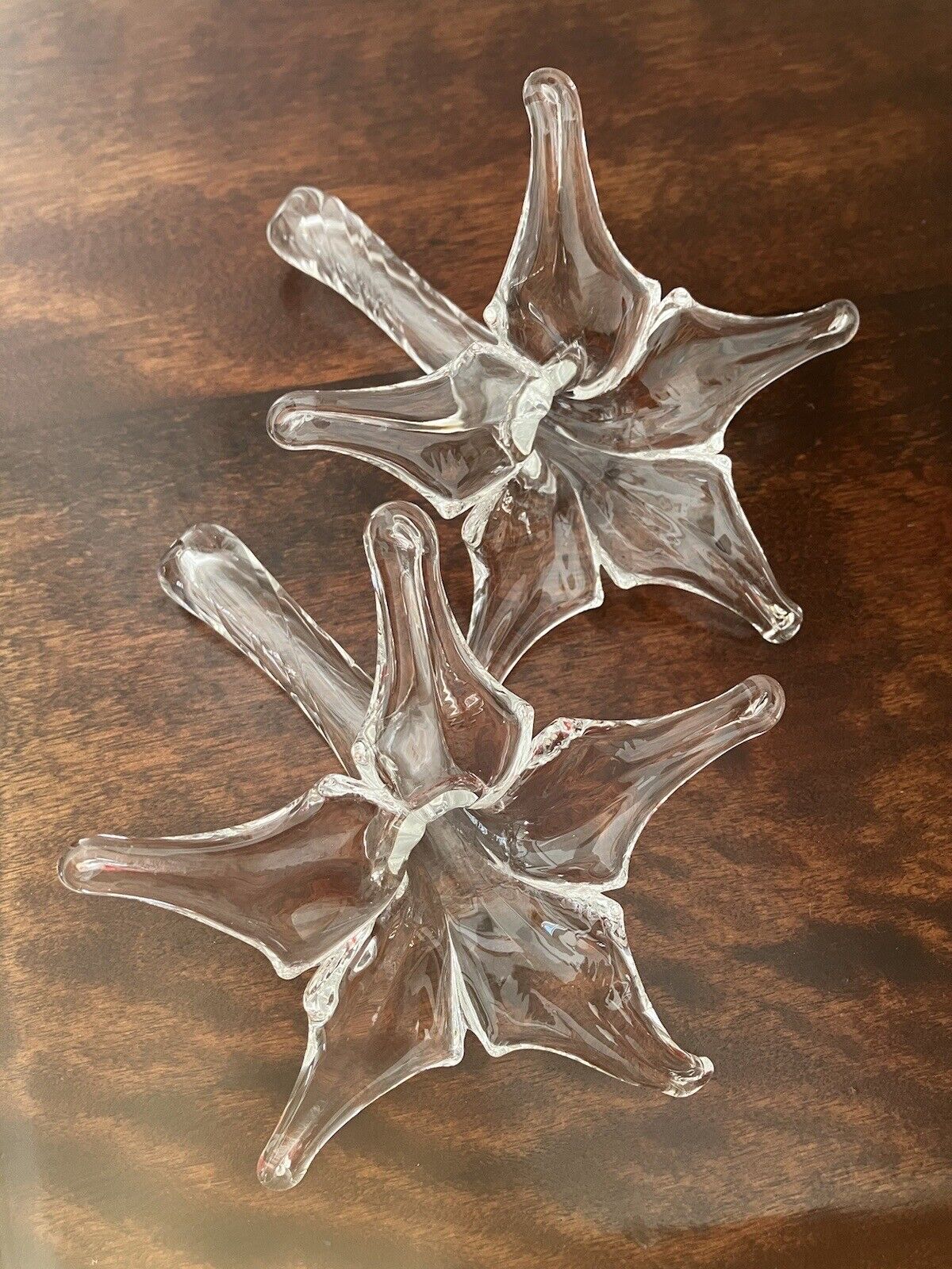 TWO VTG Antique Art Deco Hand Blown Glass Lily Trumpet Flower Bud Vases 6\