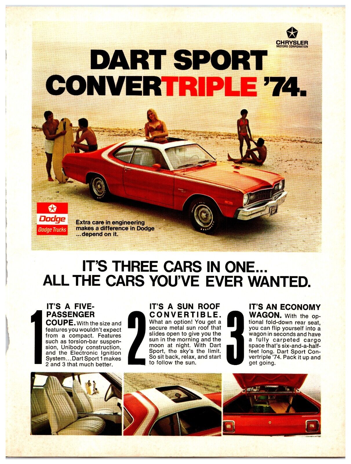 1974 Dodge Dart Sport Car - Original Print Ad (8.5 x 11) - Vintage Advertisement
