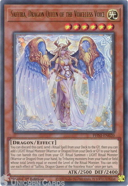 PHNI-EN020 Saffira, Dragon Queen of the Voiceless Voice :: Ultra Rare 1st Editio