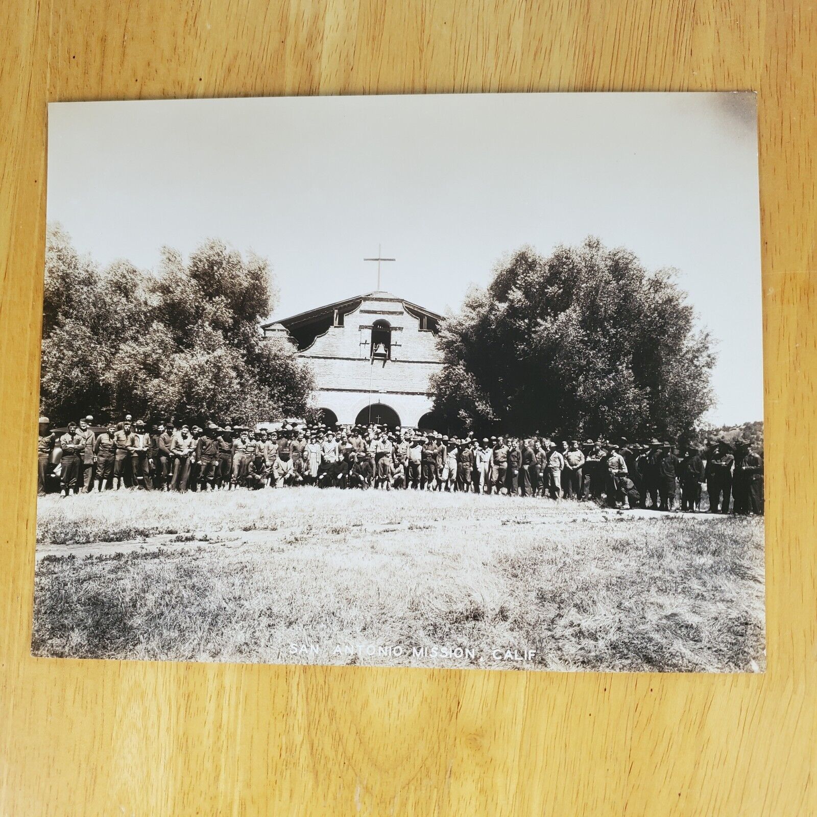 San Antonio Mission California 1930s Vintage Photograph 8x10 B&W People Standing