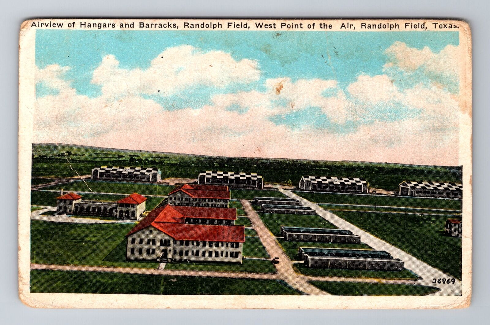Randolph Field TX-Texas, Aerial View Hangars & Barracks, Vintage Postcard