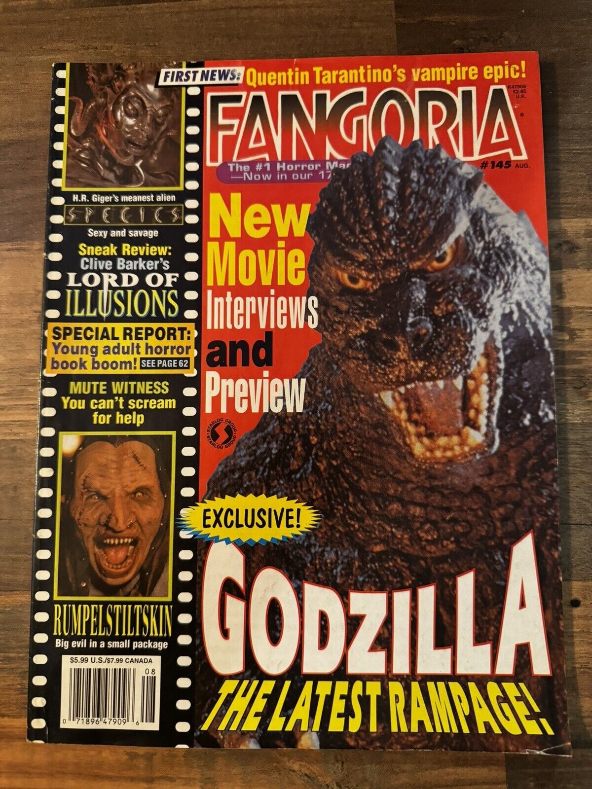 FANGORIA #145 Magazine August 1995 Godzilla / Rumplestiltskin￼ / Species