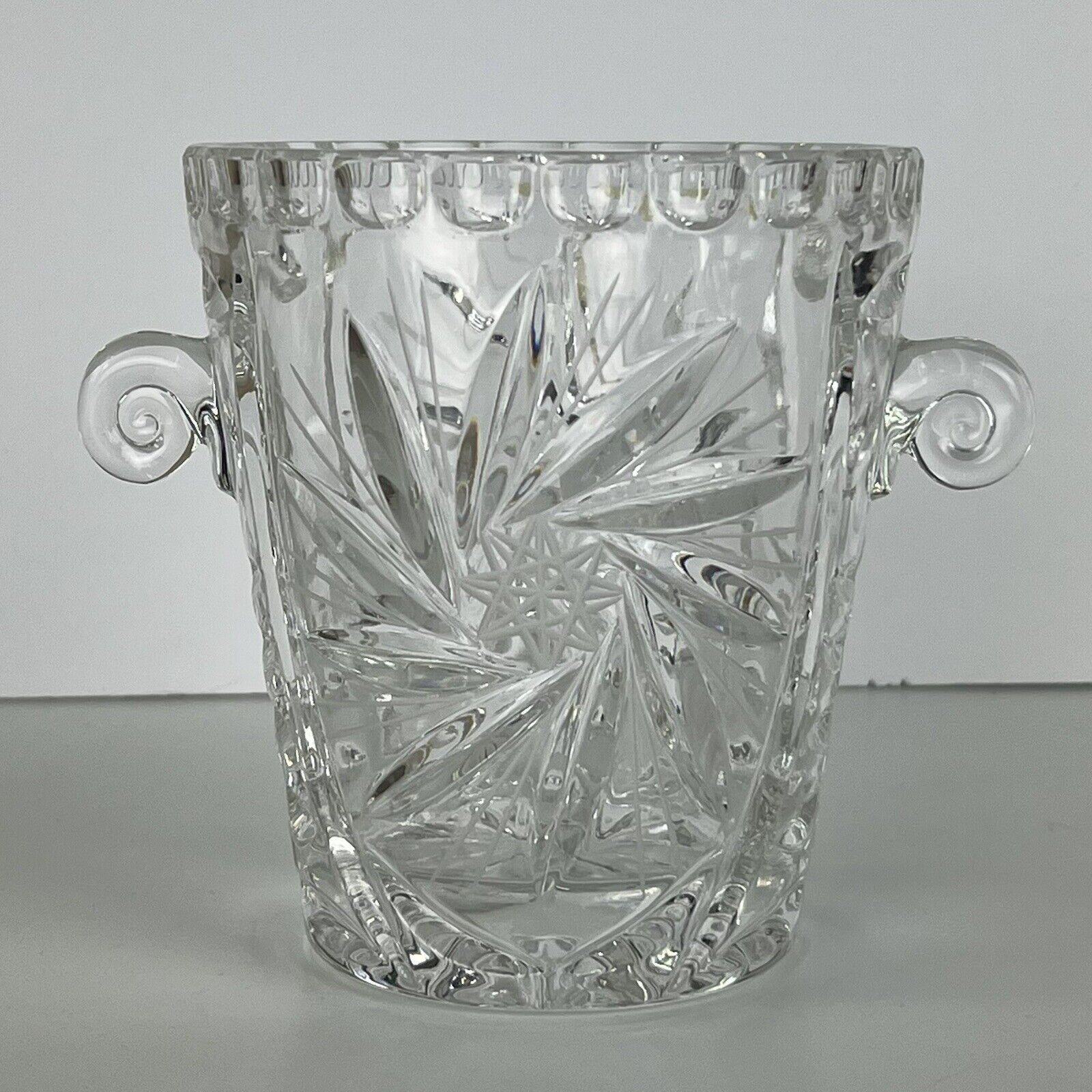 Vintage ACC Lead Crystal German Pinwheel Ice Bucket Vase With Handles