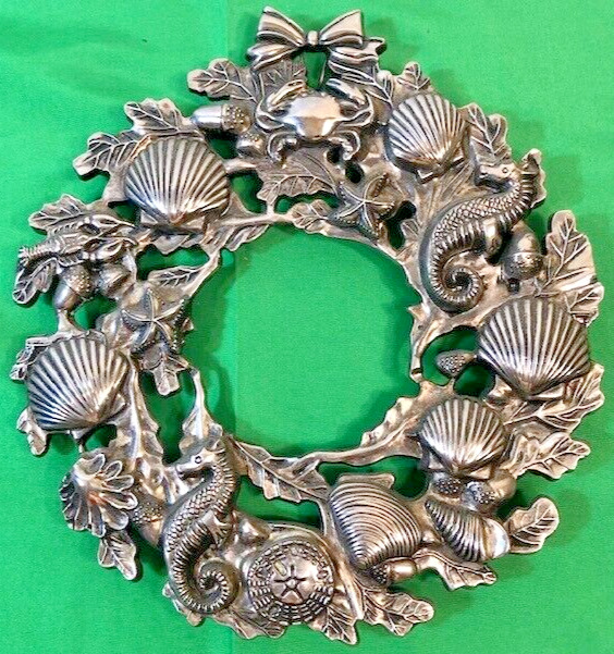 Godinger Sea Treasures Silver Plated Wreath Nautical Shells Wall Plaque Trivet