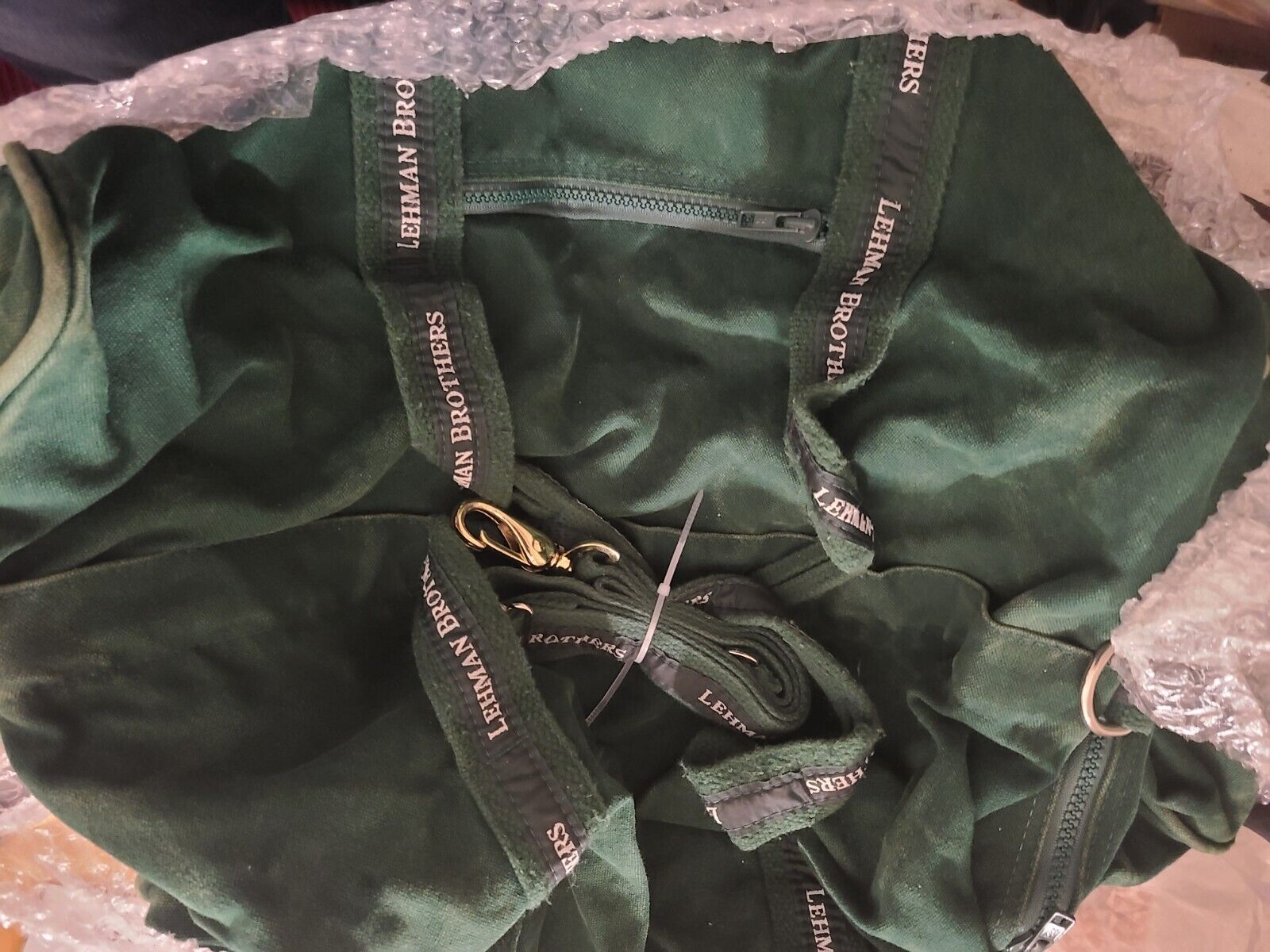 Lehman Brothers Canvas Green Duffle Bag  Heavily Used
