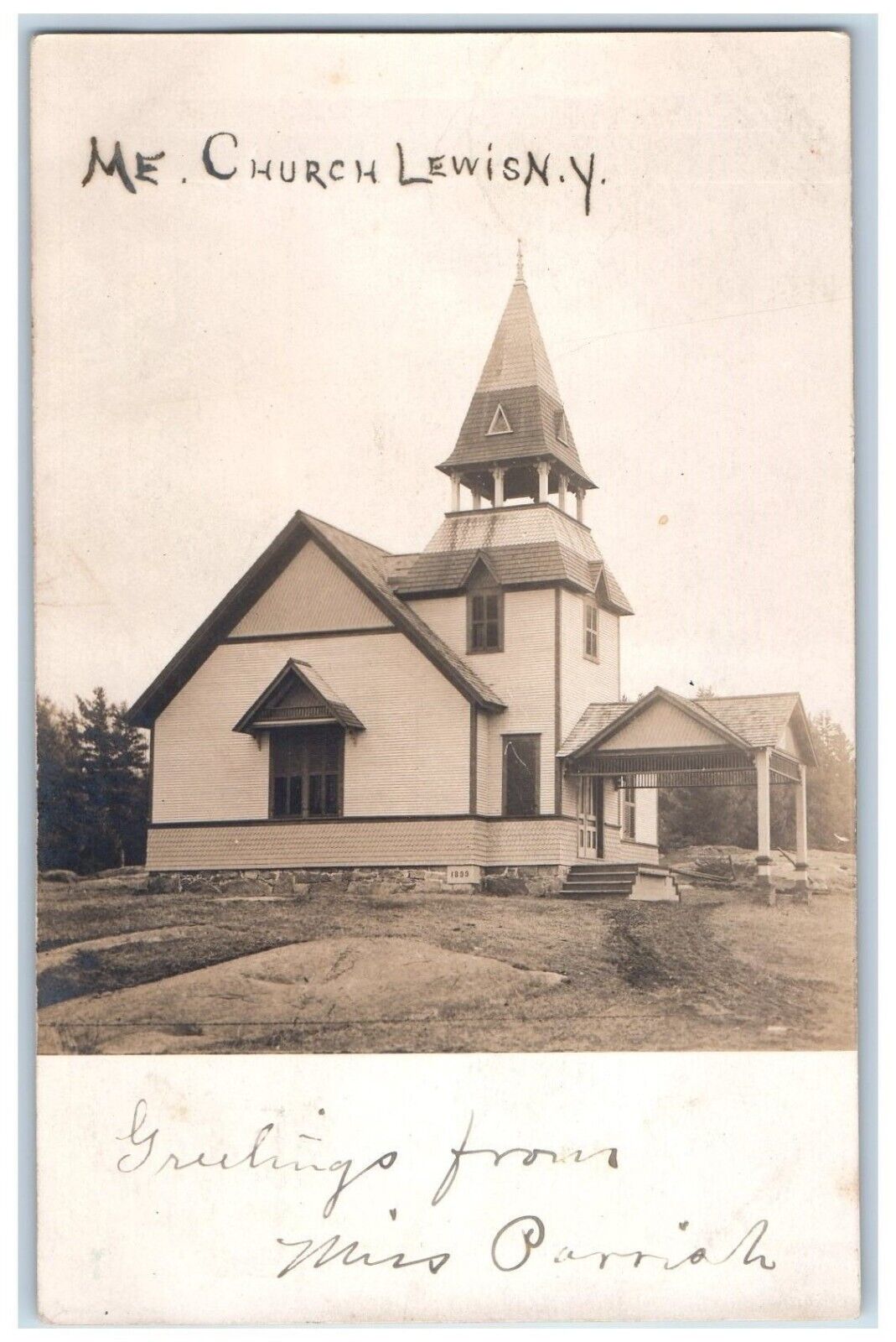 c1905 View Of M.E. Church Dirt Rock Lewis New York NY RPPC Photo Posted Postcard
