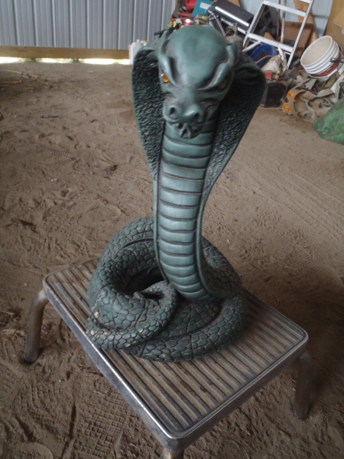 King Cobra Snake  Plaster  Vintage 1967 Universal Statuary Corp Chicago green