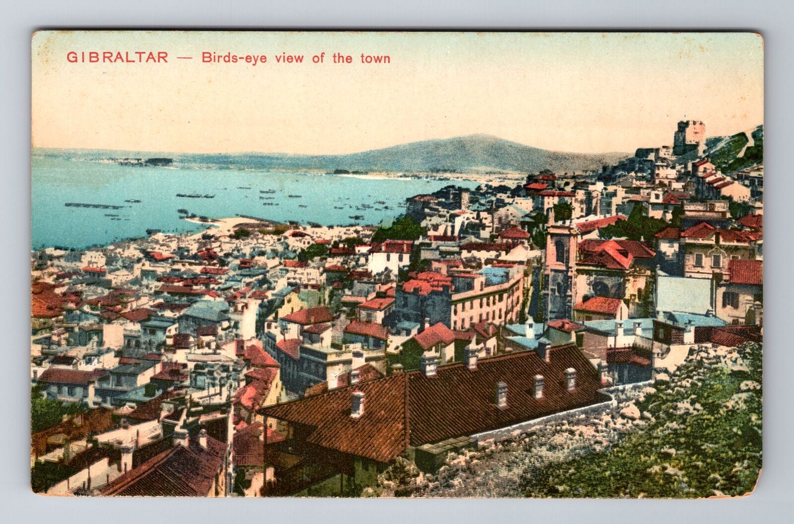 Gibraltar, Birds Eye View of Town, Antique Vintage Souvenir Postcard
