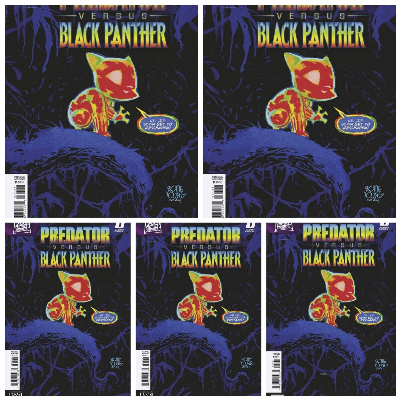 5 Pack Predator Vs Black Panther #1 Skottie Young PRESALE 8/21 Marvel 2024
