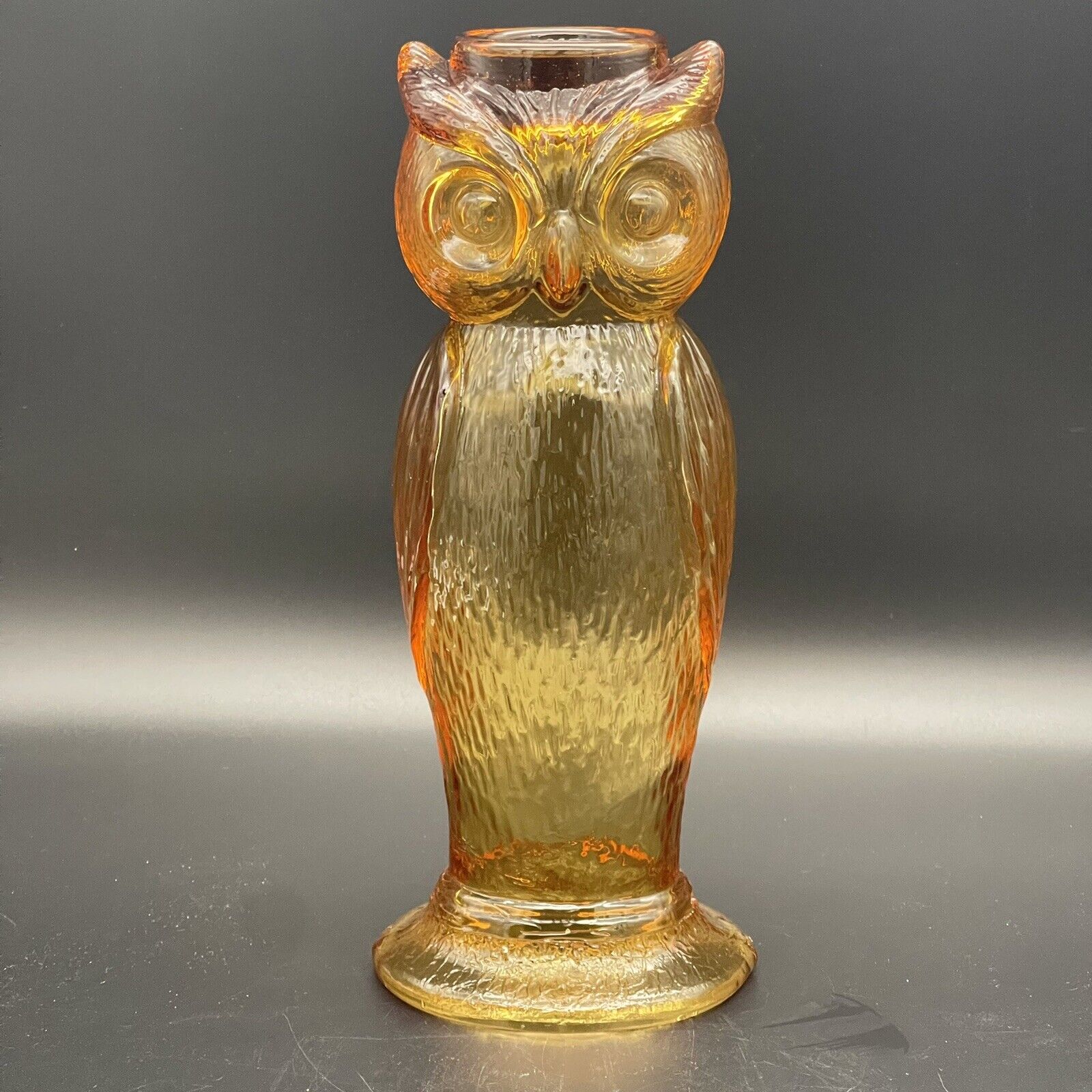 MCM Vintage Kanawha Large Amber Glass Owl Pedestal Candle Holder