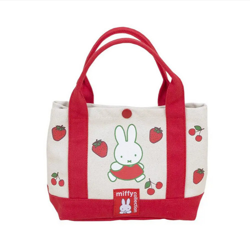 Miffy Rabbit Strawberry Red Canvas Shoulder Top Handle Tote Shopping Bag School