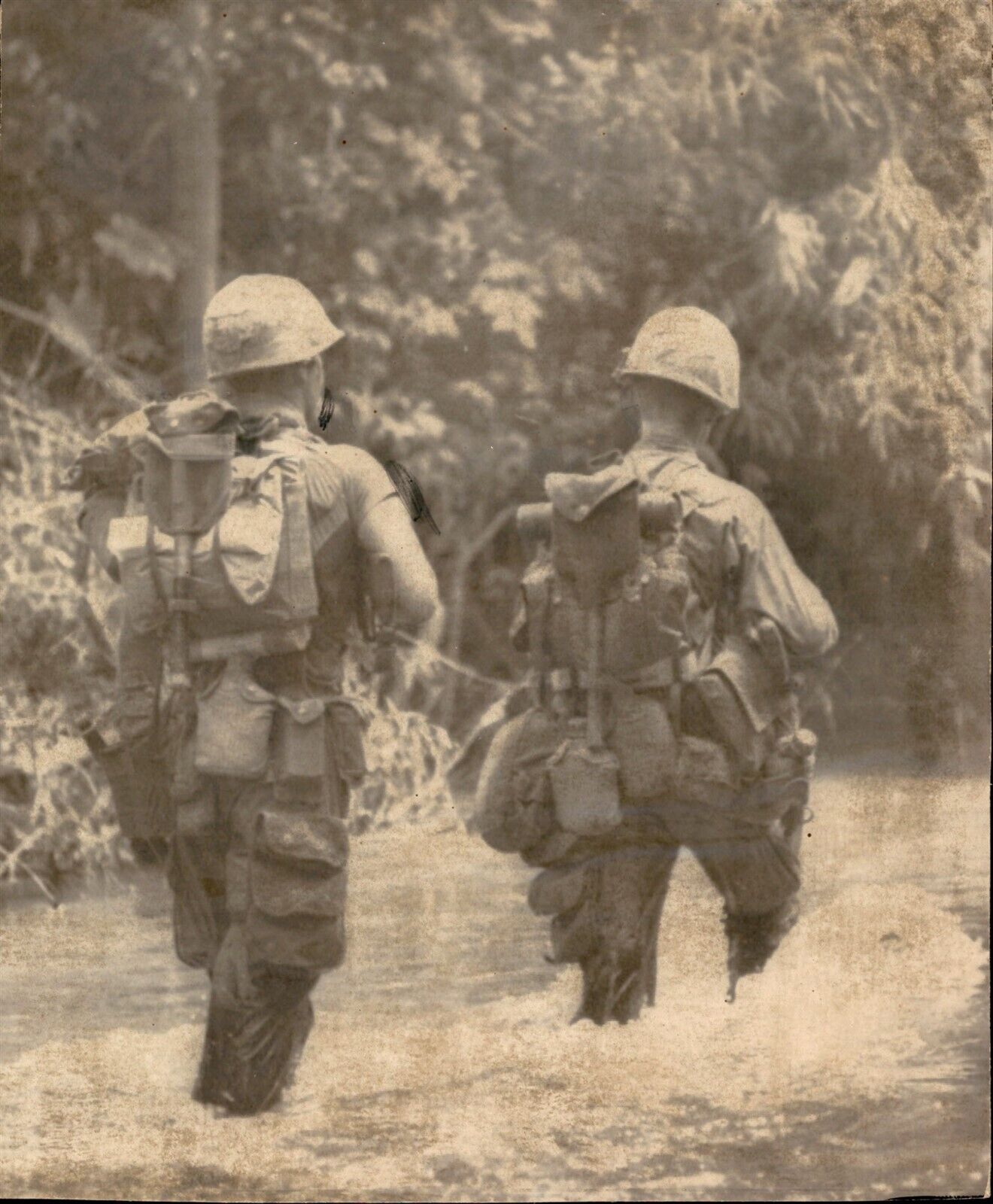LD292 Wire Photo US MARINES WADING CAUTIOUSLY IN SHALLOW STREAM DA NANG VIETNAM