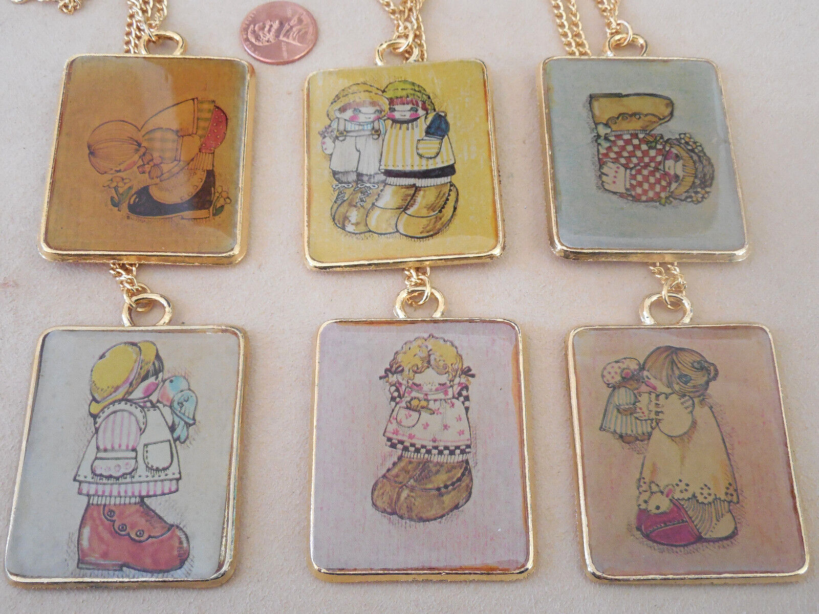 Vintage NOS lot of 6 FRAN MAR 1972 lg MOPPET pendant collectible necklaces N5 1