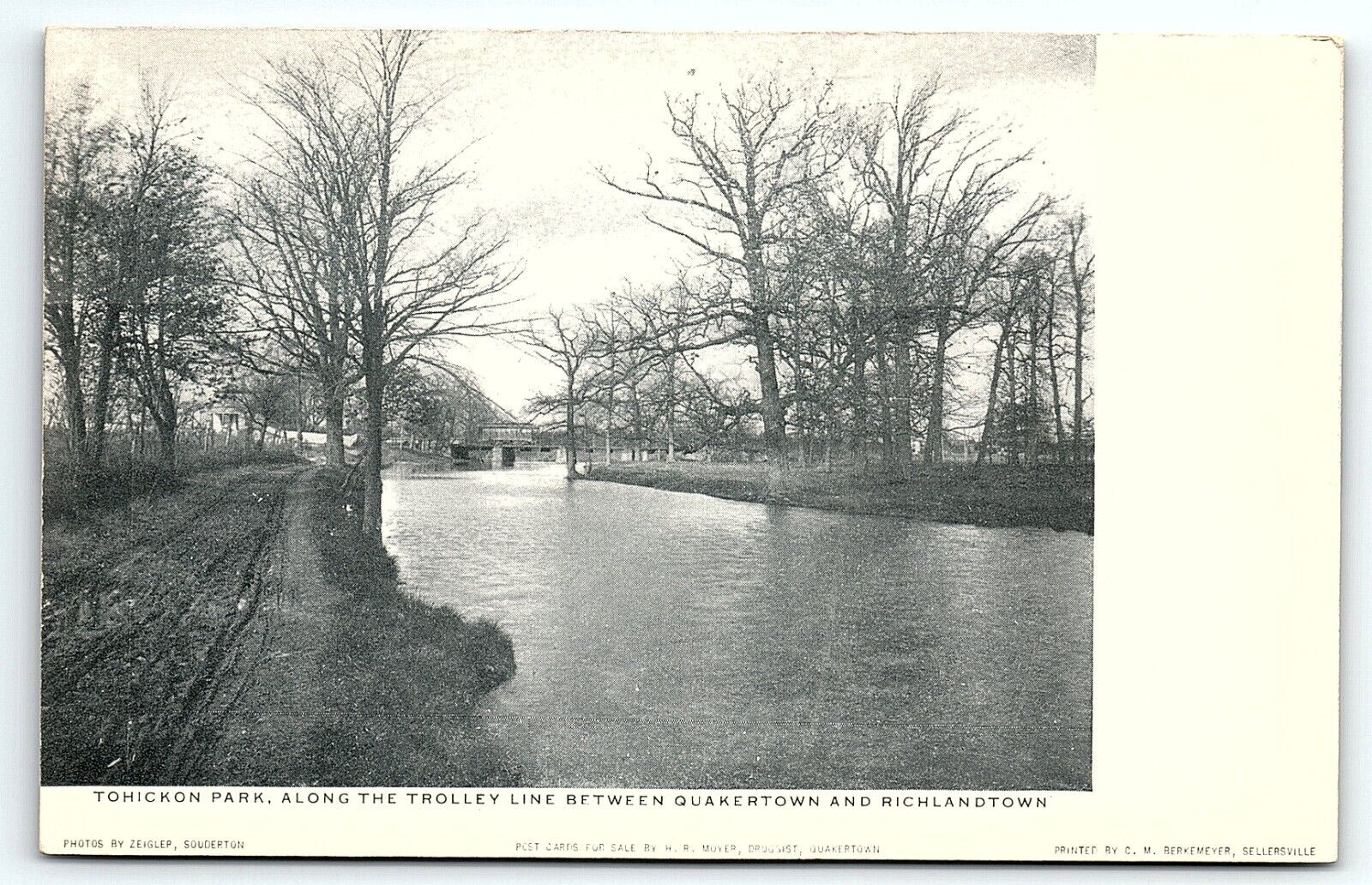 c1906 TOHICKON PARK ALONG TROLLEY LINE QUAKERTOWN AND RICHLAND PA POSTCARD P4126