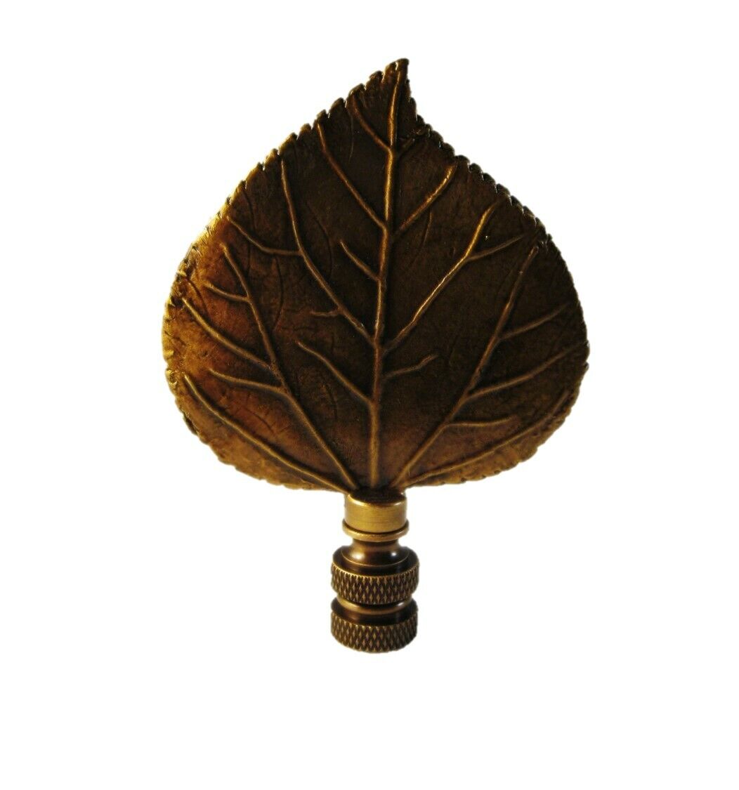 Lamp Finial-LARGE CAST LEAF-Aged Brass Finish, Highly detailed metal casting