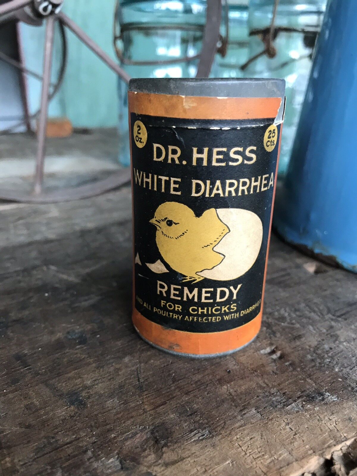 Antique Dr. Hess White Diarrhea For Chicks 25cent Can Farm Medicine Rare