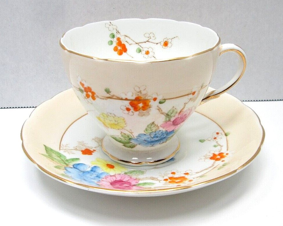 EB Foley England Fine China Tea Cup and Saucer with Gold Accents Vintage 1930