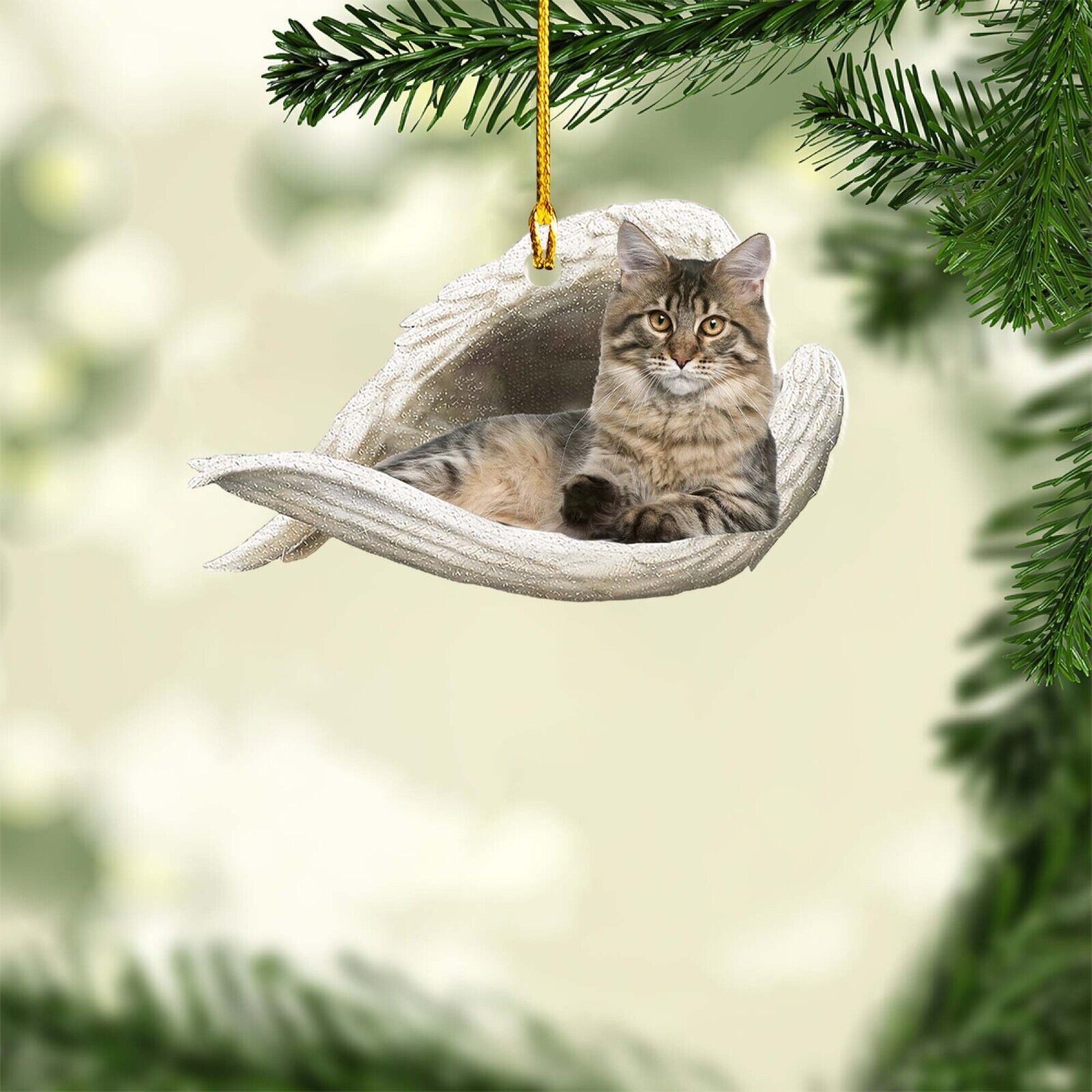 Maine Coon Cat In Angel Wing Christmas Ornament, Cat Lovers Gift, Cat Memorial